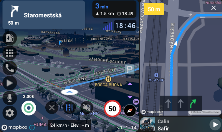 Junction preview showing a zoomed-in map of the upcoming junction with lane arrows